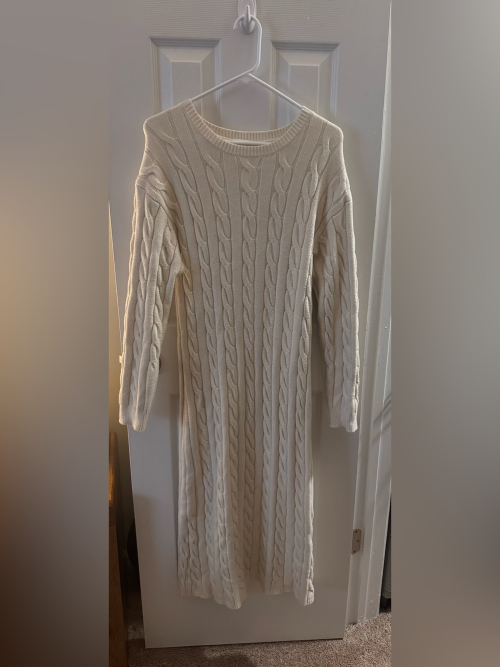 Cream Cable Knit Longline Sweater Dress